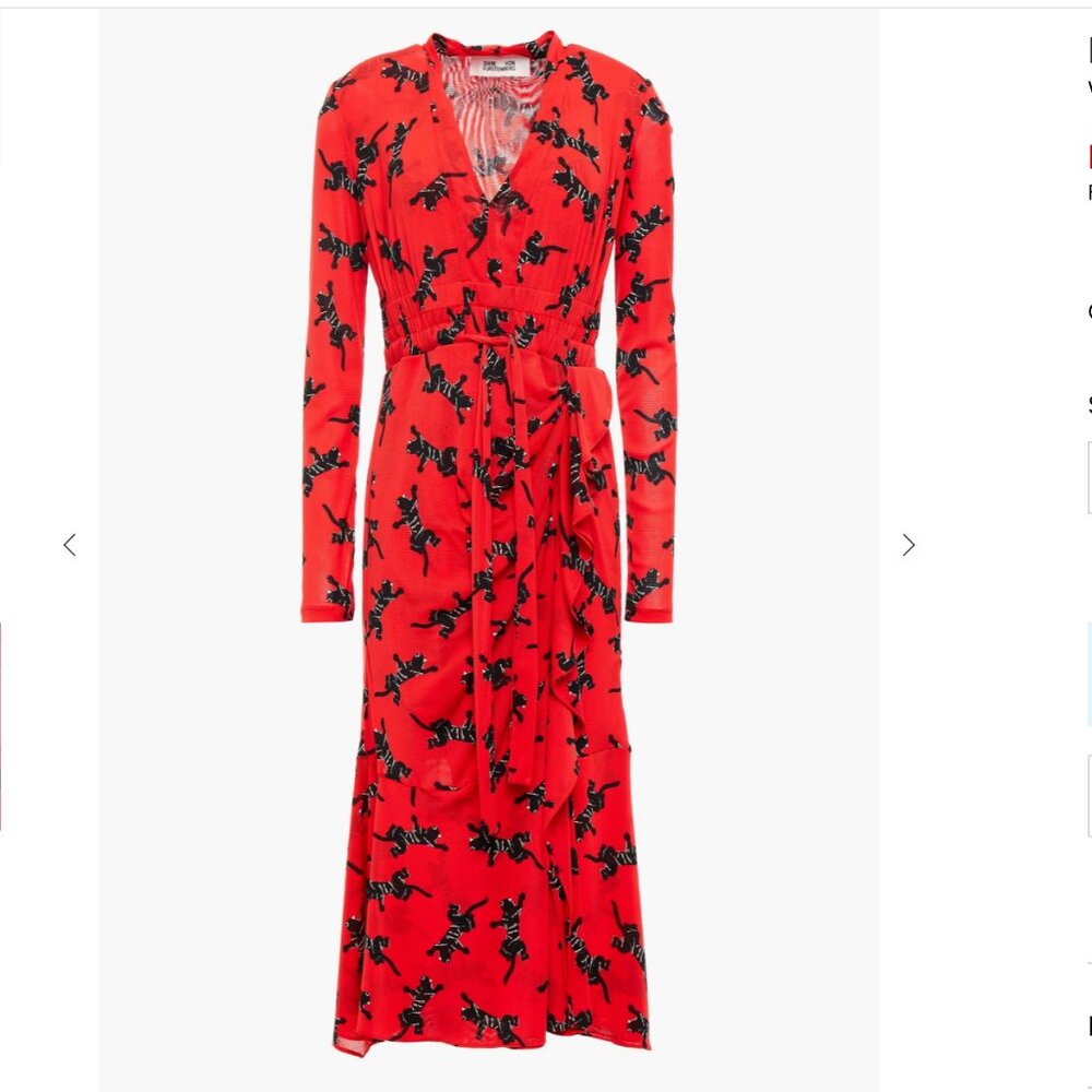 DIANE VON FURSTENBERG Wrap-effect printed mesh midi dress